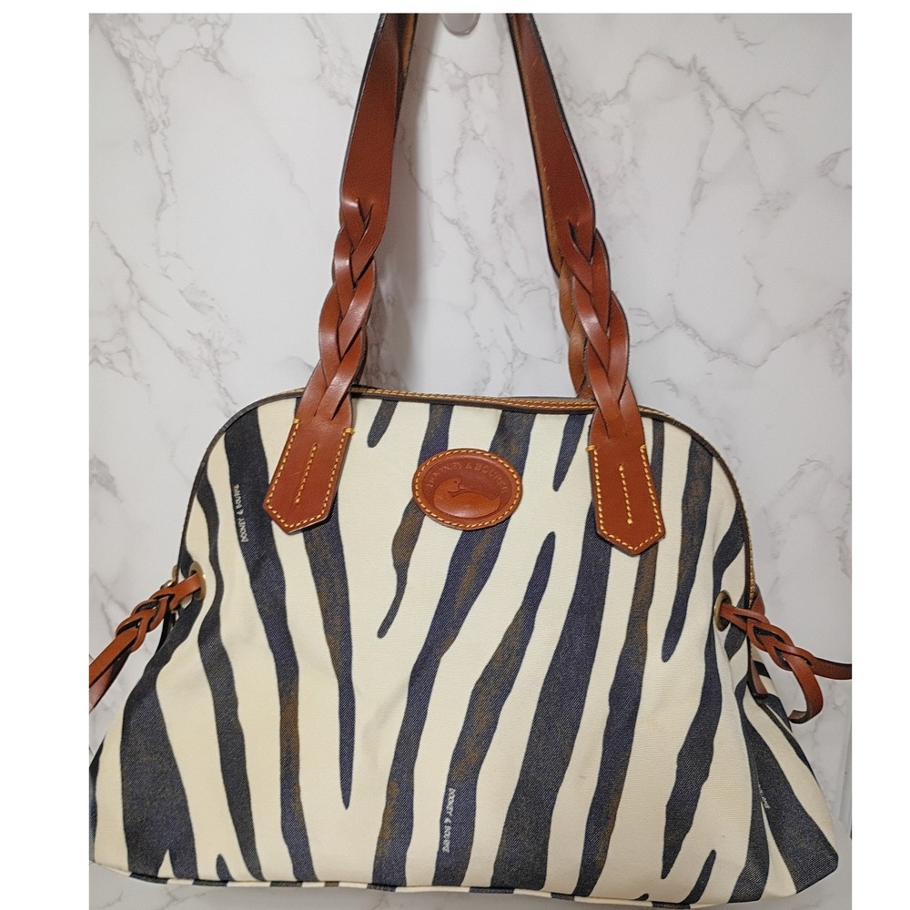 DOONEY & BOURKE Zebra Print Coated Canvas Satchel/Shopper Tote - EUC